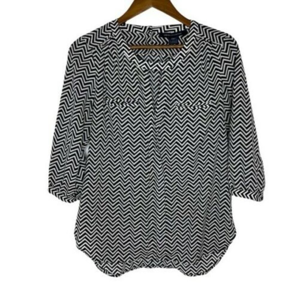 French Connection Black White Zigzag Blouse Shirt Size 8 Women’s​